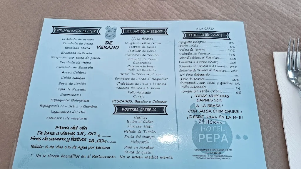 Menu_Hotel Restaurante Pepa_Alfajarín_image_1