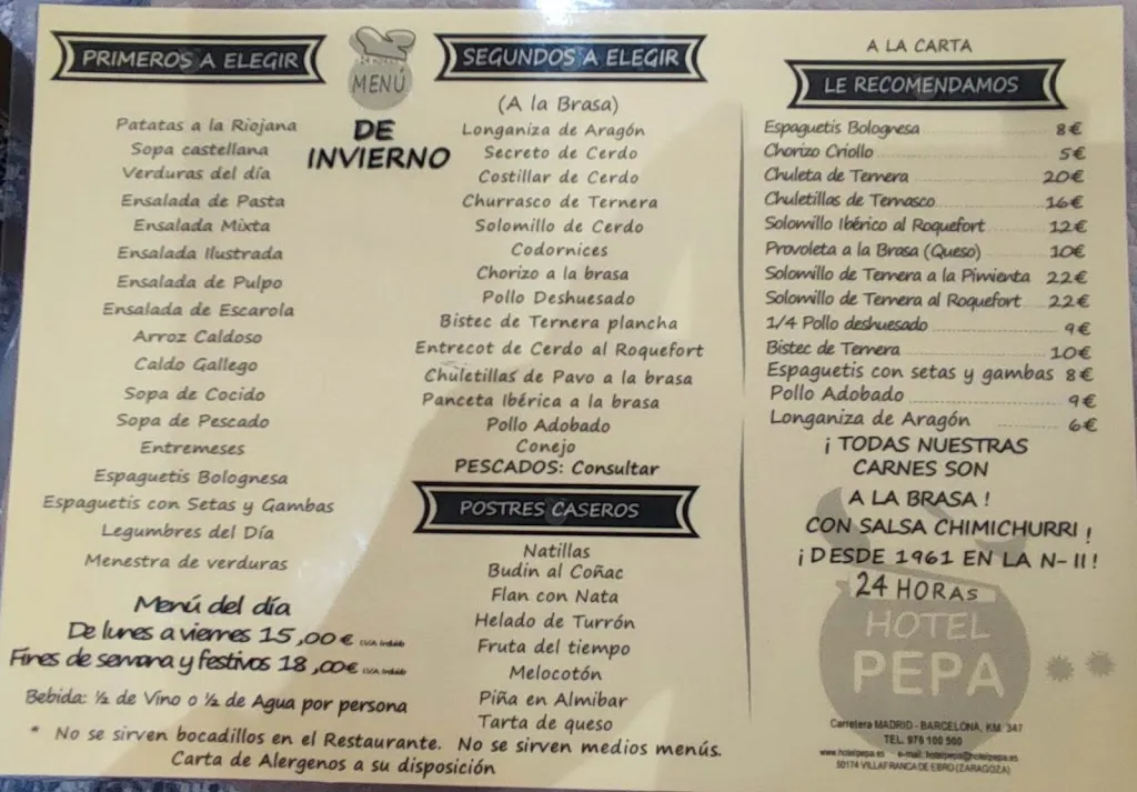 Menu_Hotel Restaurante Pepa_Alfajarín_image_2
