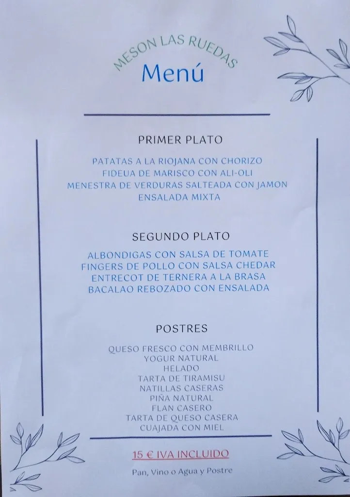 Menu_Hotel Las Ruedas - Mesón Las Ruedas, Borja_Bisimbre_image_1