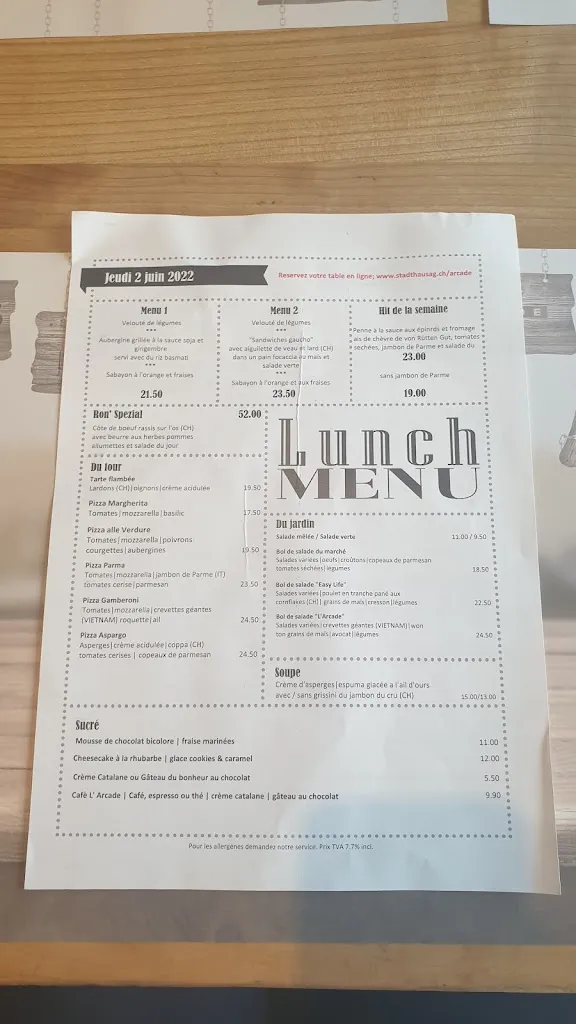 Menu_Restaurant l'arcade_Biel_image_3
