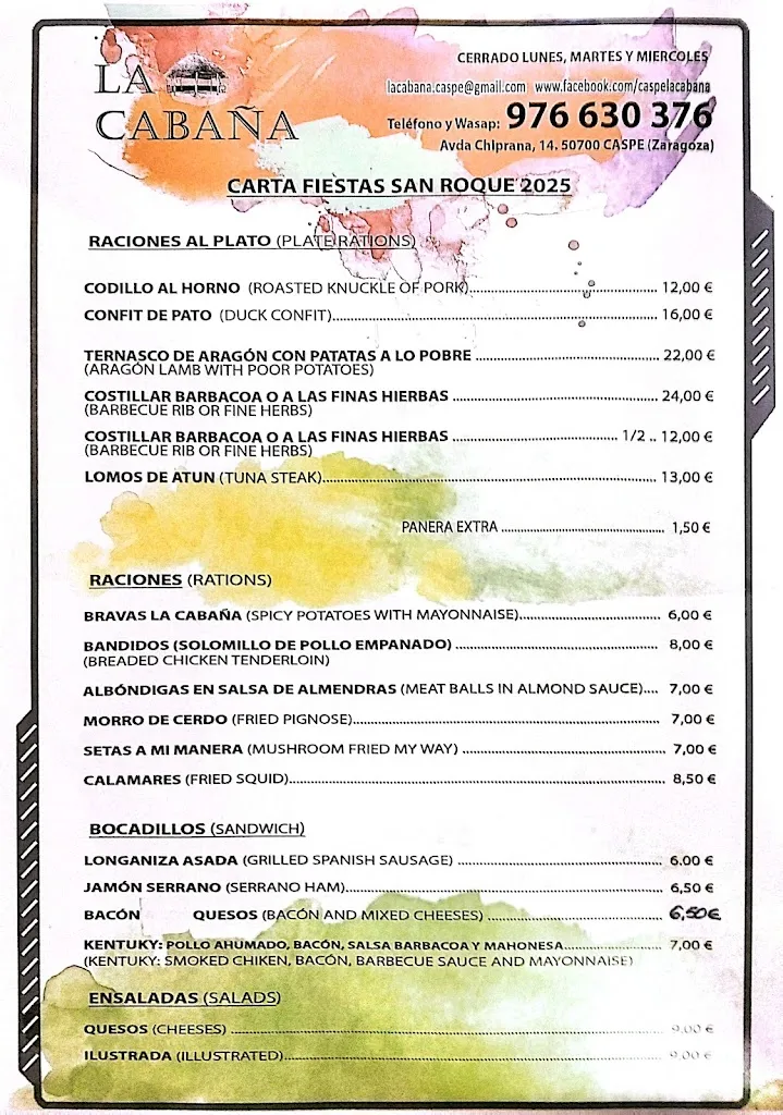 Menu_Bar La Cabaña_Caspe_image_1
