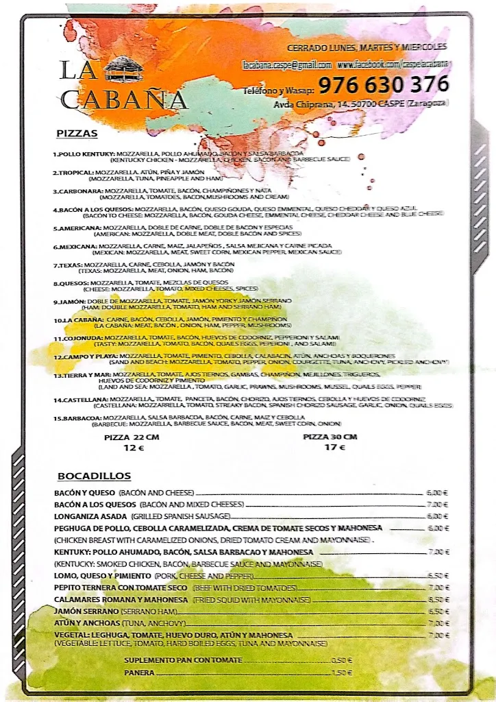 Menu_Bar La Cabaña_Caspe_image_3