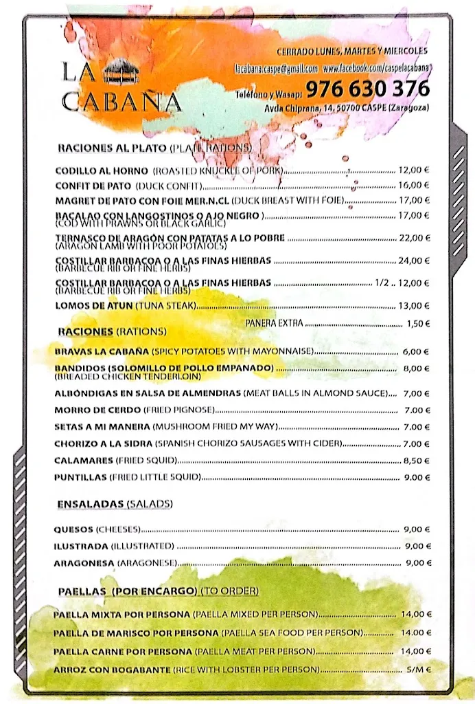 Menu_Bar La Cabaña_Caspe_image_4
