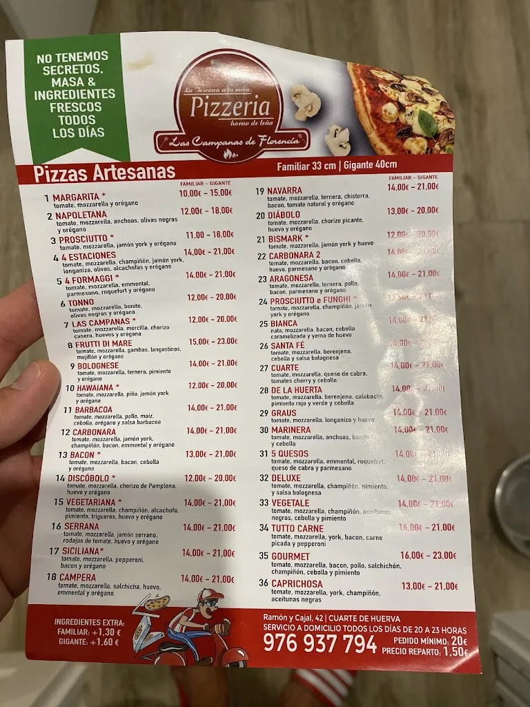 Menu_Pizzeria Las Campanas de Florencia y Arroceria Onubense_Cuarte de Huerva_image_1