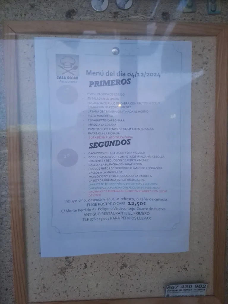 Menu_Cafetería restaurante El Primero_Cuarte de Huerva_image_1