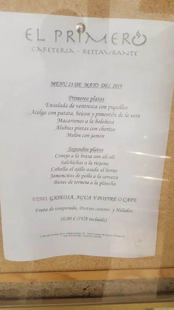 Menu_Cafetería restaurante El Primero_Cuarte de Huerva_image_2