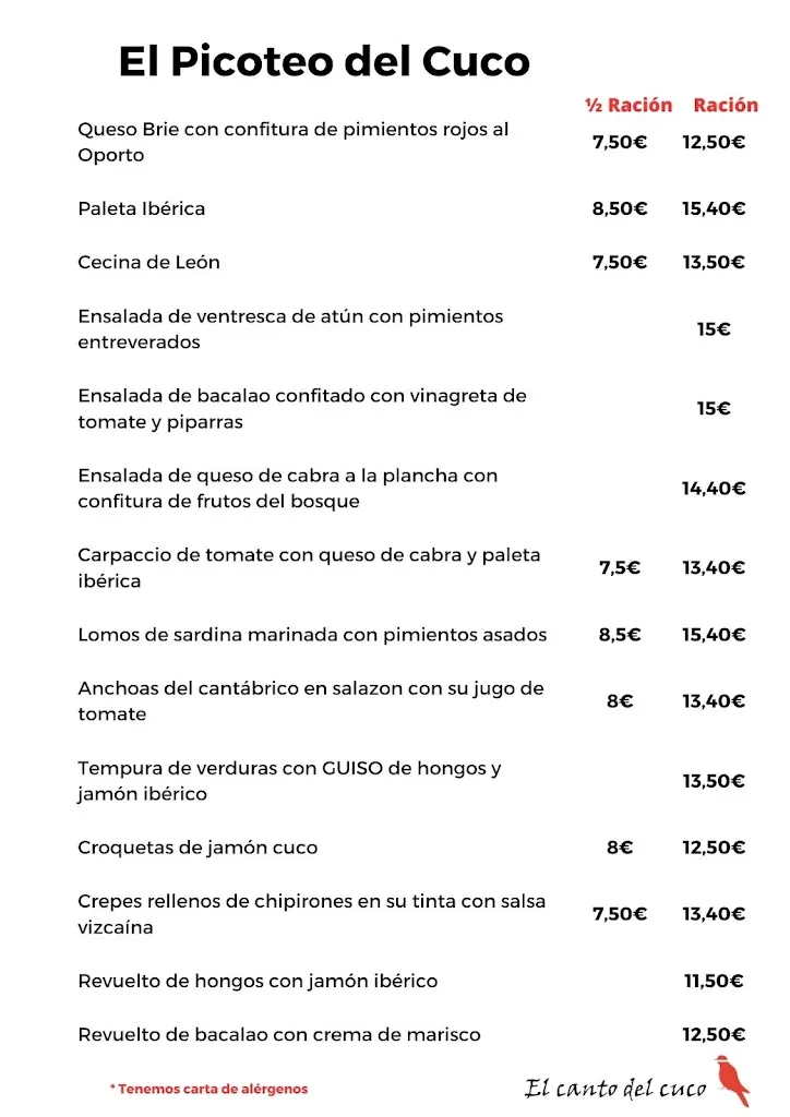 Menu_Restaurante El Canto Del Cuco_Elburgo/Burgelu_immagine_1