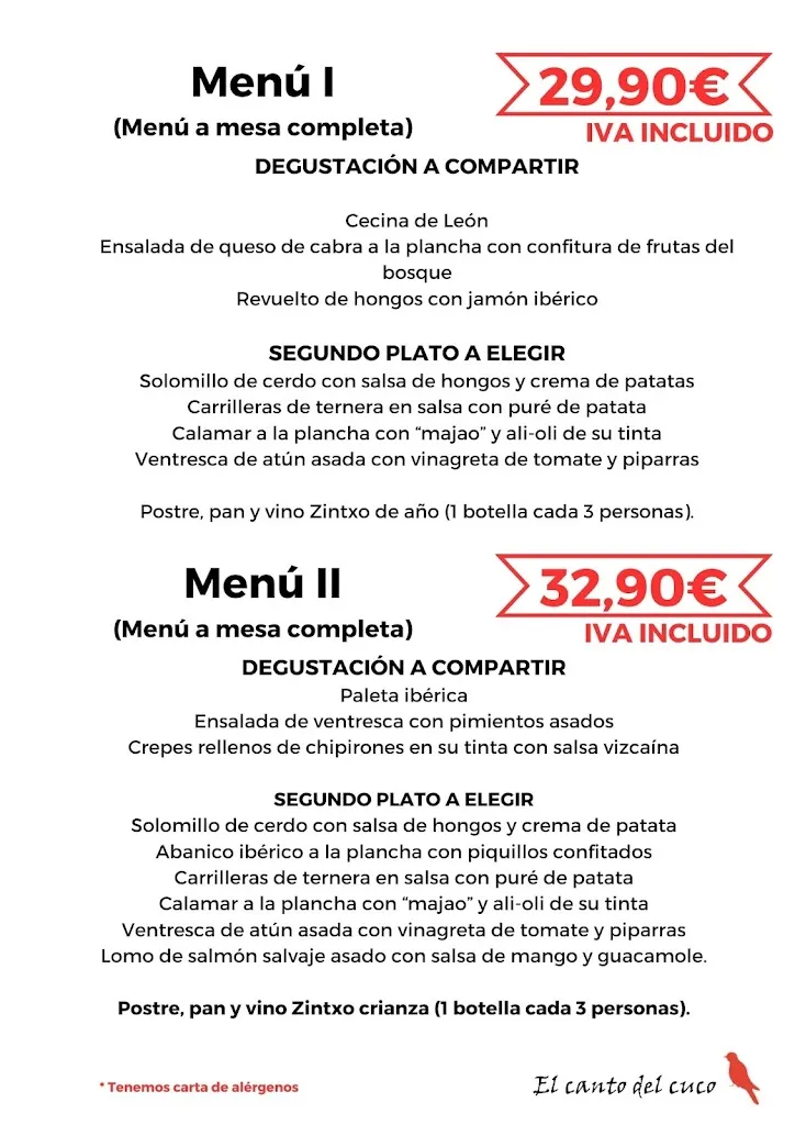Menu_Restaurante El Canto Del Cuco_Elburgo/Burgelu_immagine_2