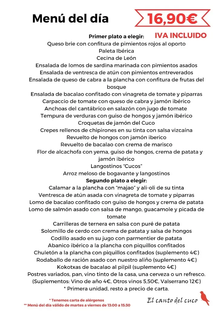 Menu_Restaurante El Canto Del Cuco_Elburgo/Burgelu_immagine_4