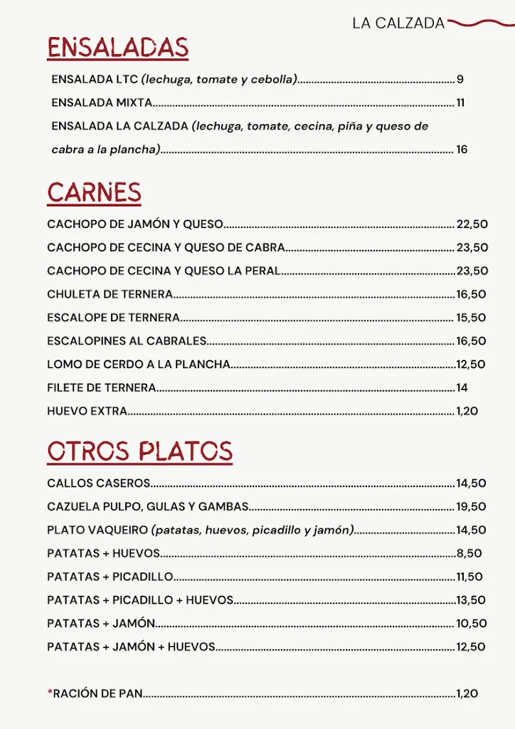 Menu_Bar La Calzada Romana_Belmonte de Miranda_image_1