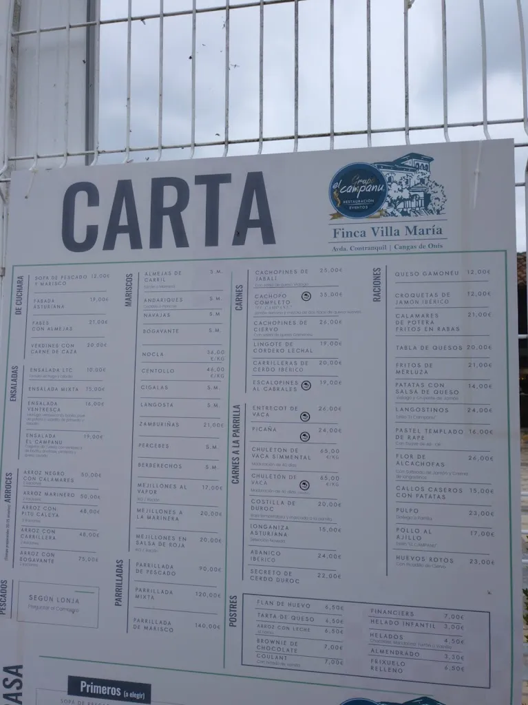 Menu_El Campanu FINCA VILLA MARÍA | Restaurante | Sidrería | Marisquería_Amieva_immagine_2