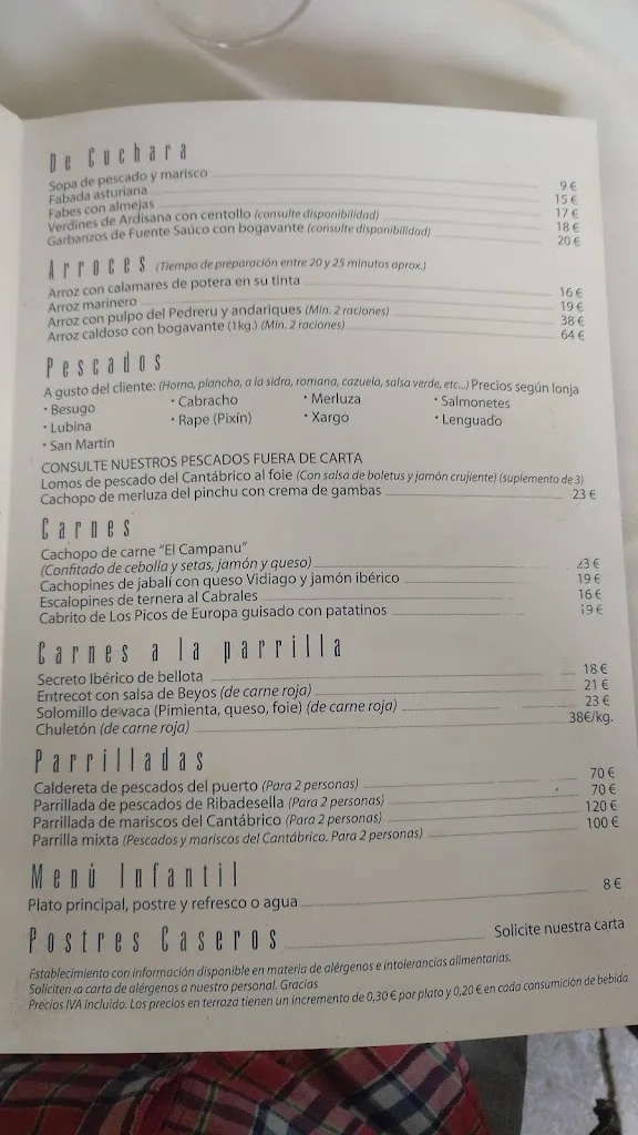 Menu_El Campanu FINCA VILLA MARÍA | Restaurante | Sidrería | Marisquería_Amieva_immagine_4