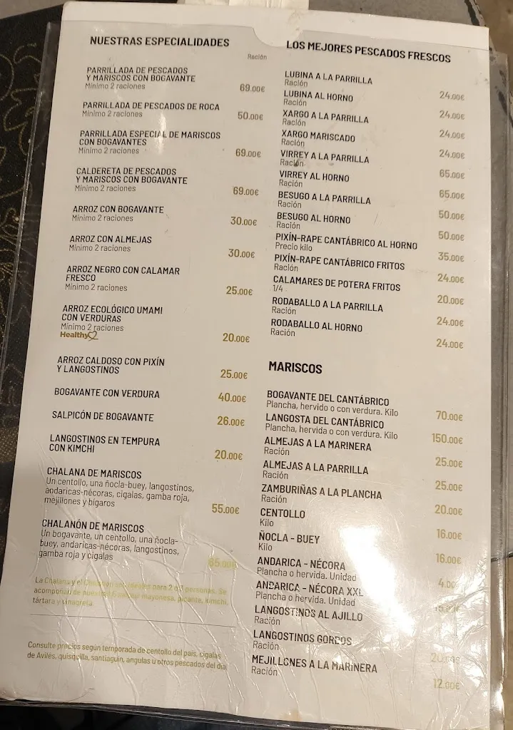 Menu_La Chalana Seafood Restaurant_Avilés_image_1