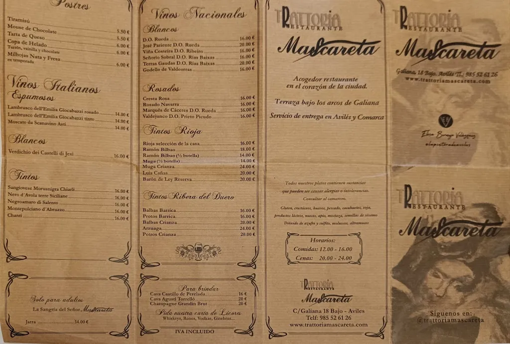 Menu_Restaurante Trattoria Mascareta_Avilés_immagine_1