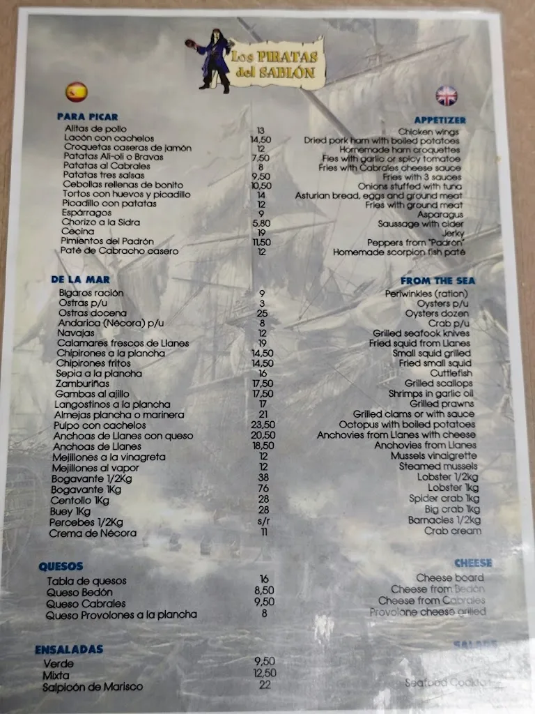 Menu_Marisquería Los Piratas del Sablón_Llanes_immagine_1