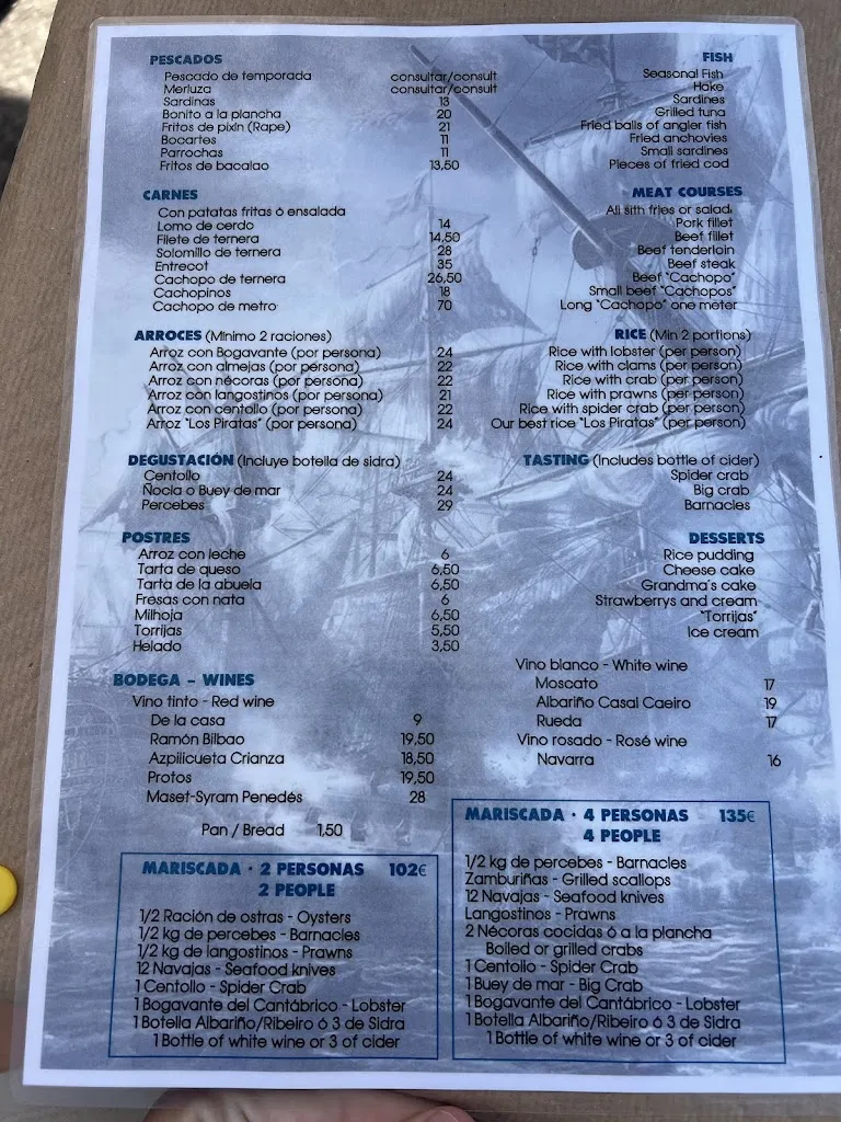Menu_Marisquería Los Piratas del Sablón_Llanes_immagine_2