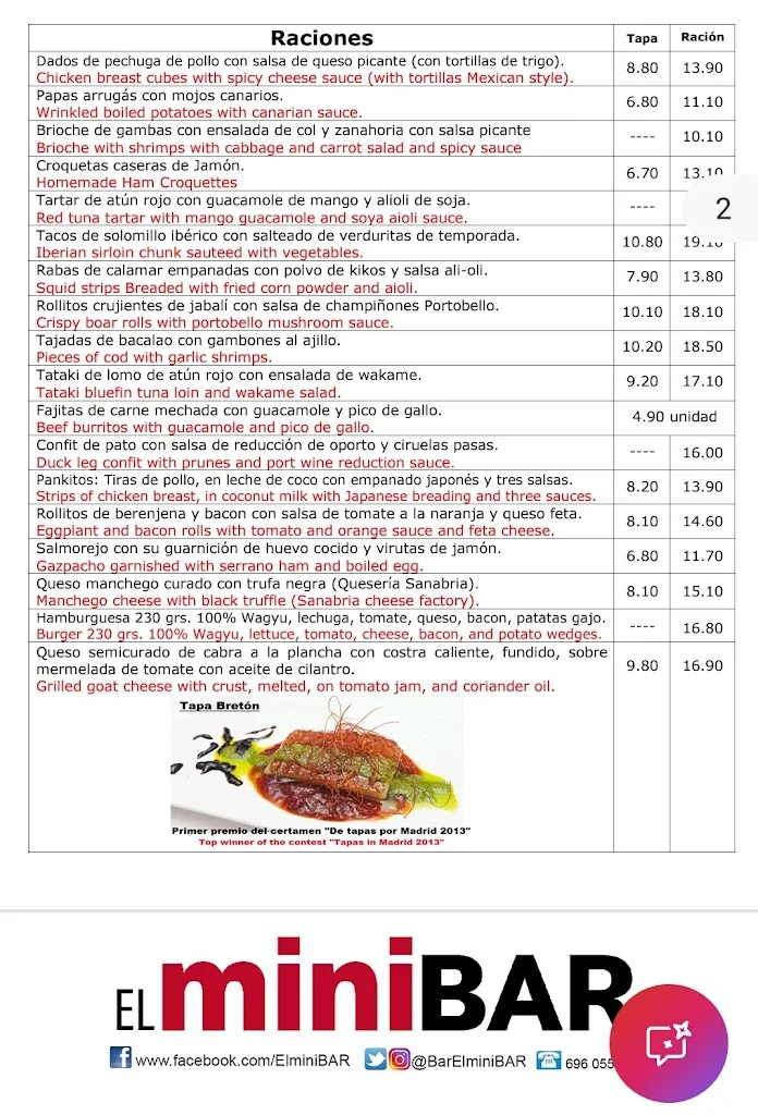 Menu_El Minibar_Arenal El_image_1