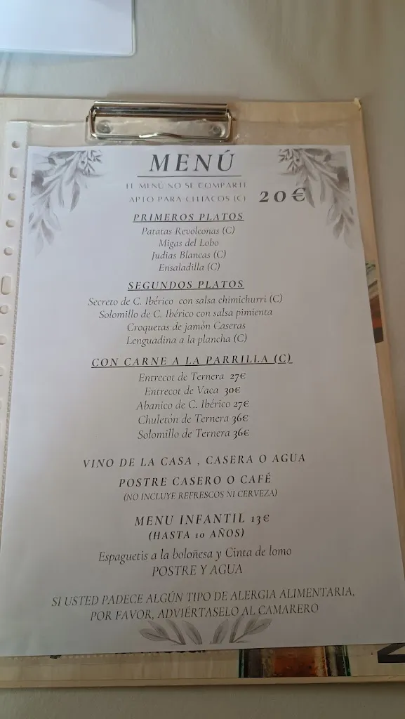 Menu_Restaurante El Lobo Cojo_Arenas de San Pedro_immagine_1