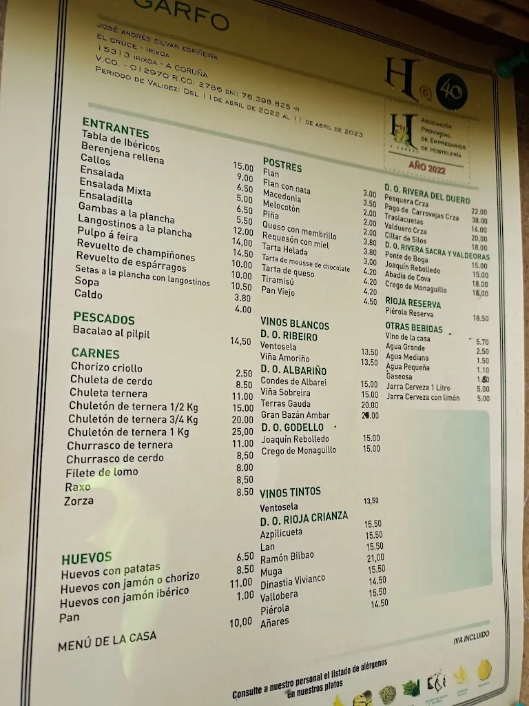 Menu_Restaurante Hostal O Garfo_Irixoa_image_1