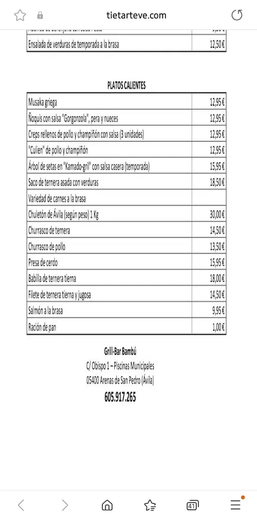Menu_Restaurante Grill Bar Bambú_Arenas de San Pedro_image_4