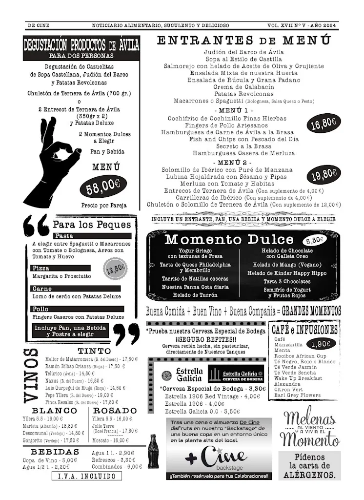 Menu_Restaurante De Cine Ávila_Aveinte_immagine_1