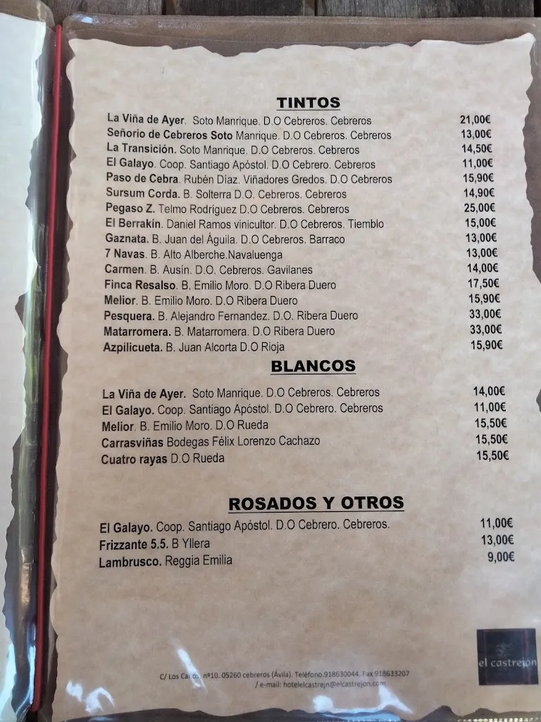 Menu_Hotel El Castrejon_Cebreros_image_1