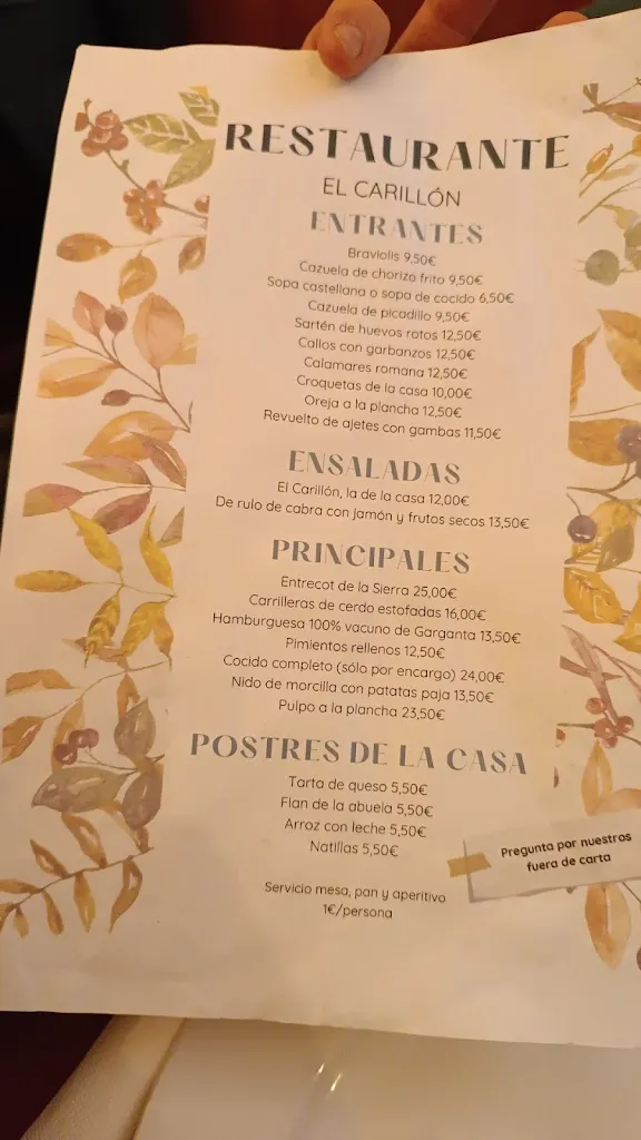 Menu_Bar - Restaurante El Carillón_Garganta del Villar_image_1