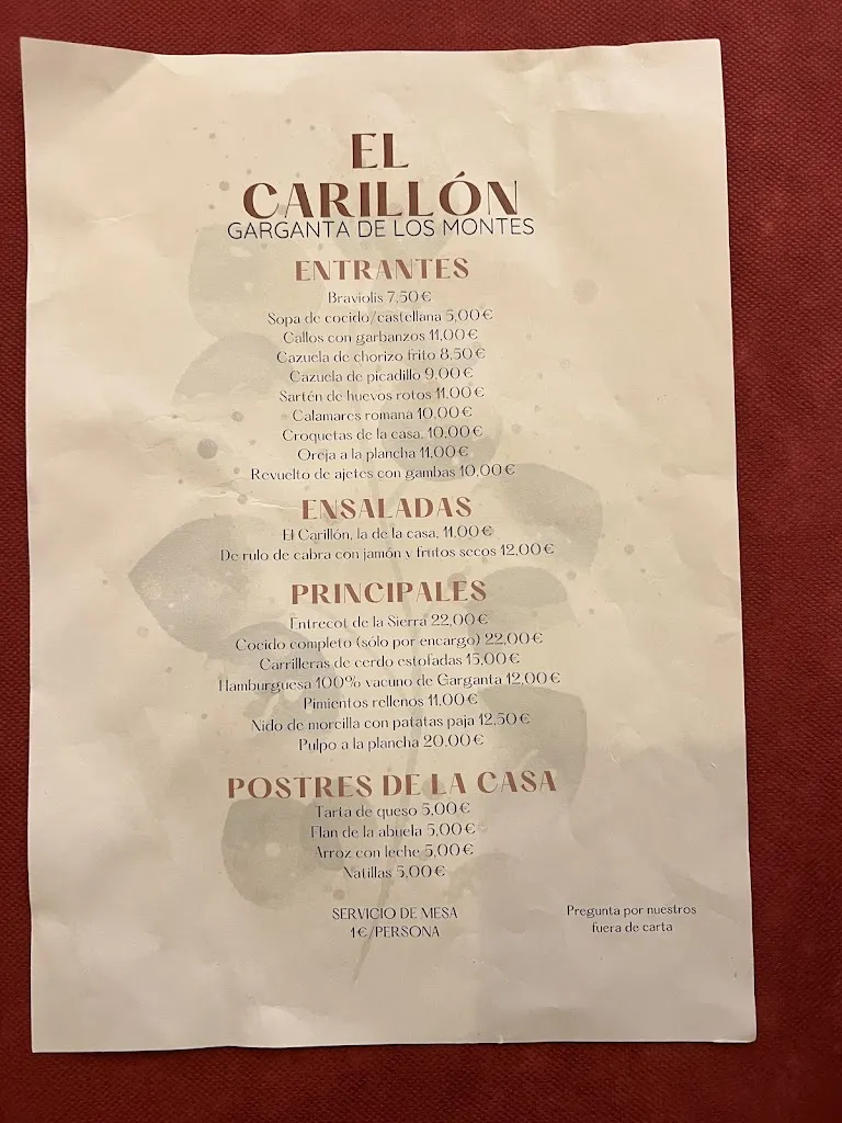 Menu_Bar - Restaurante El Carillón_Garganta del Villar_image_2