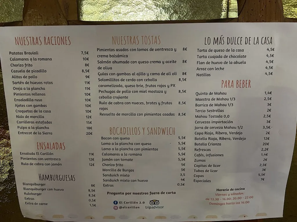 Menu_Bar - Restaurante El Carillón_Garganta del Villar_image_4