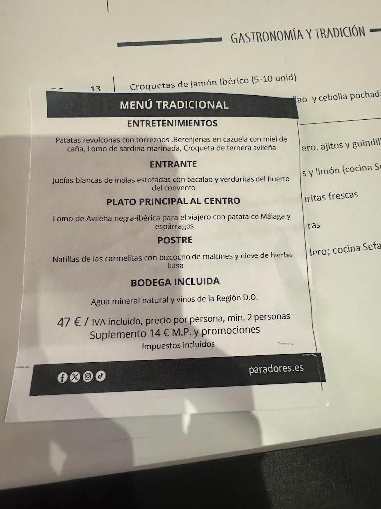 Menu_Restaurante del Parador de Avila_Herreros de Suso_image_1