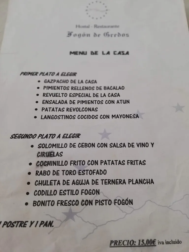Menu_Hostal Restaurante Fogón de Gredos_Guisando_immagine_2