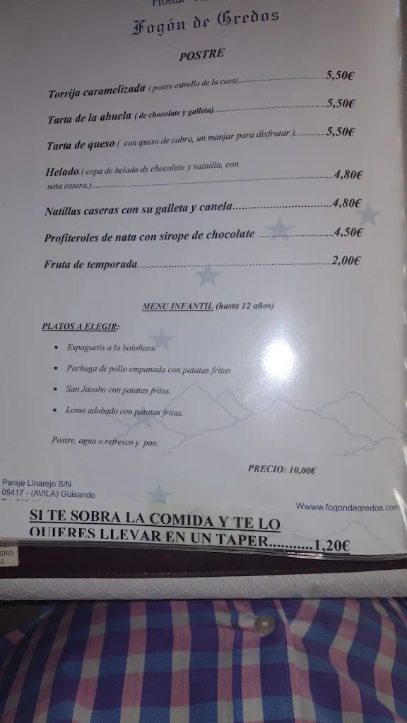 Menu_Hostal Restaurante Fogón de Gredos_Guisando_immagine_3