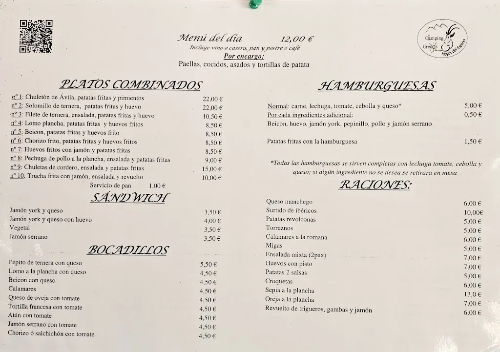 Menu_Bar Restaurante - Camping de Gredos_Hoyos del Collado_immagine_1