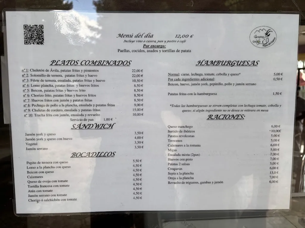 Menu_Bar Restaurante - Camping de Gredos_Hoyos del Collado_immagine_2