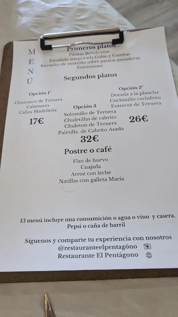 Menu_Hotel Restaurante El Pentagono_Muñotello_image_1