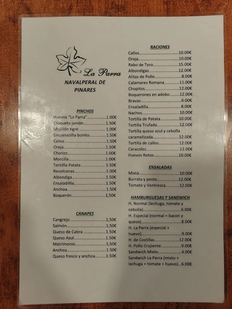Menu_Bar restaurante hostal La Parra_Navalperal de Pinares_image_1