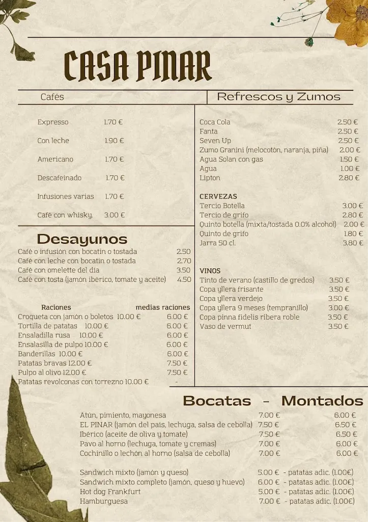 Menu_CasaPinar, Bar Café Comidas Las Navas del Marqués_Navas del Marqués Las_image_1
