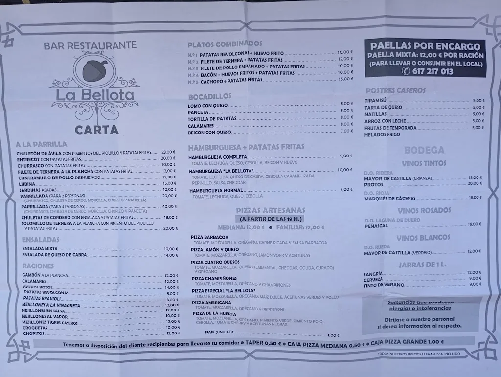 Menu_Bar Restaurante La Bellota_Navaluenga_image_1