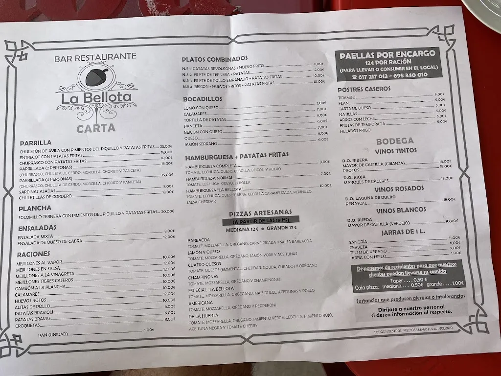 Menu_Bar Restaurante La Bellota_Navaluenga_image_2