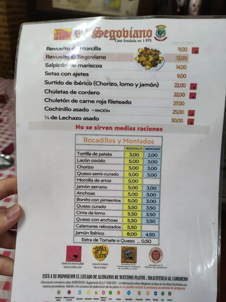 Menu_Mesón Restaurante EL SEGOVIANO_Riofrío_image_3