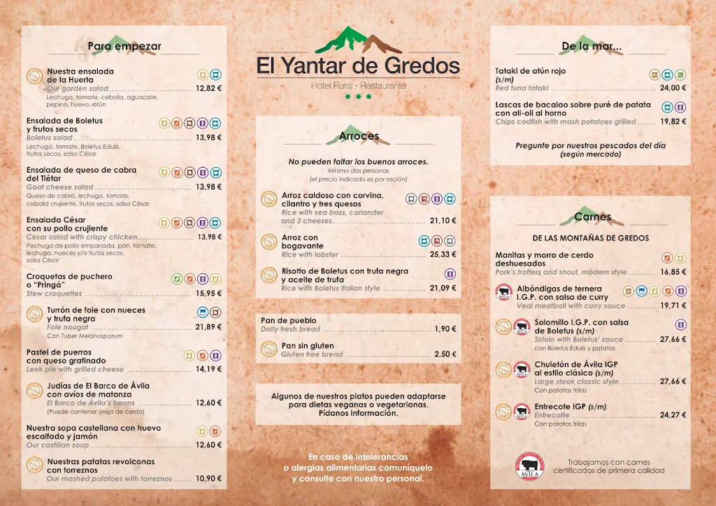 Menu_El Yantar De Gredos, Restaurant and Hotel_San Martín del Pimpollar_image_1