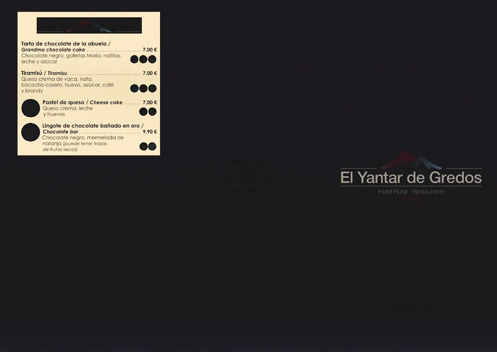 Menu_El Yantar De Gredos, Restaurant and Hotel_San Martín del Pimpollar_image_3