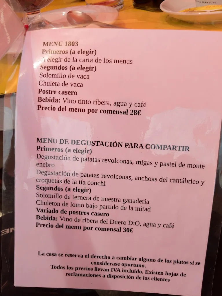 Menü_Restaurante Venta del Obispo_San Martín del Pimpollar_Bild_1
