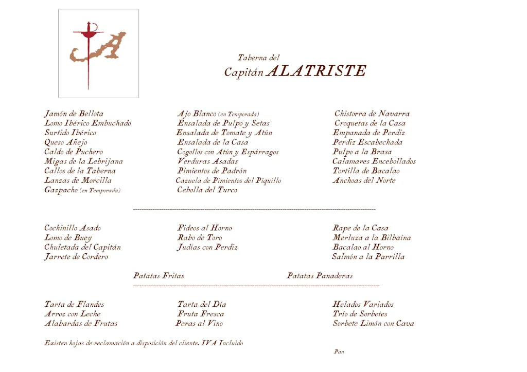 Menu_LA TABERNA DEL CAPITÁN ALATRISTE_Torre La_image_1