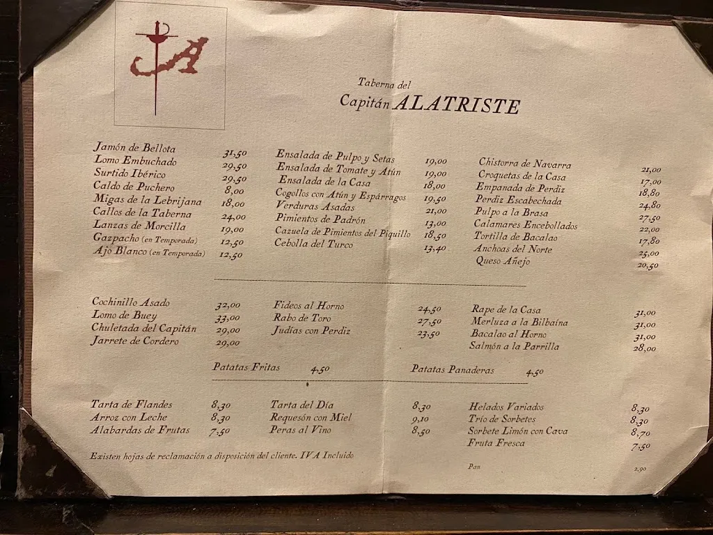 Menu_LA TABERNA DEL CAPITÁN ALATRISTE_Torre La_image_3