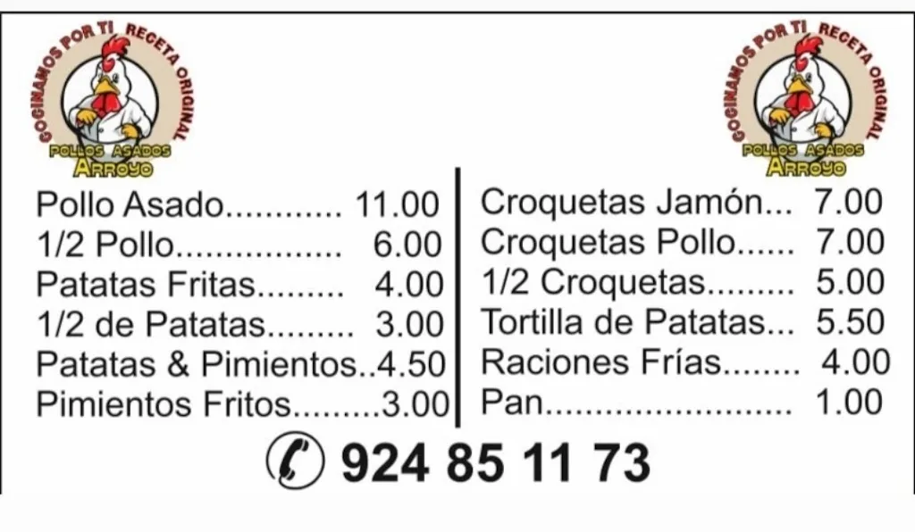Menu_Pollos asados Arroyo_Arroyo de San Serván_image_1