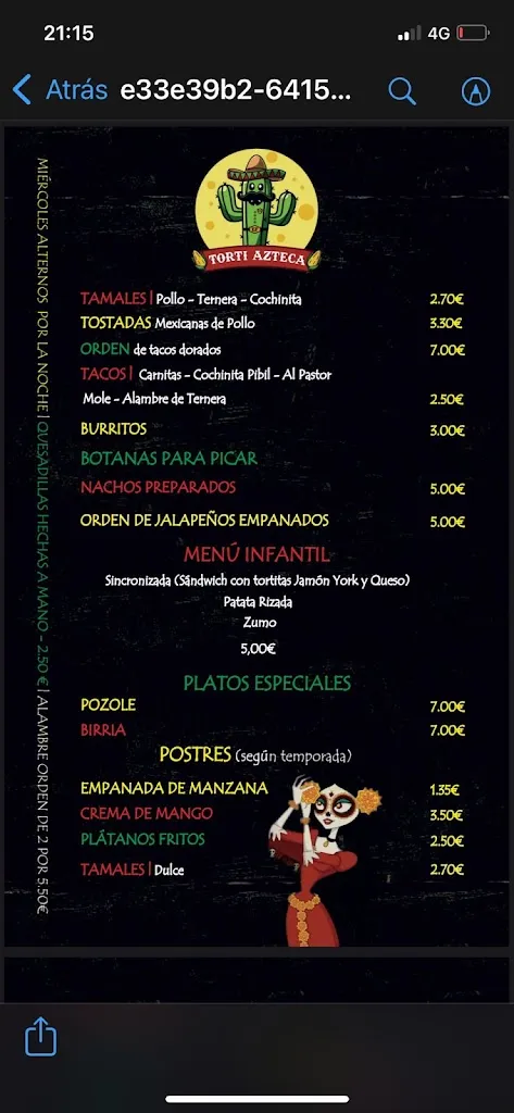 Menu_Torti Azteca_Almendralejo_immagine_3
