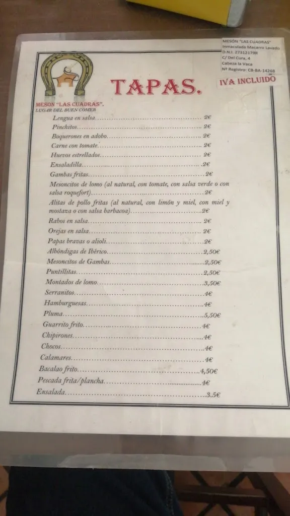 Menu_Mesón Las Cuadras_Cabeza la Vaca_image_2