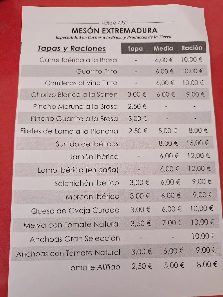 Menu_Mesón Extremadura_Calera de León_image_1