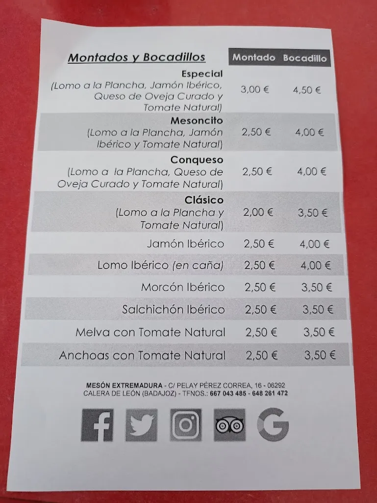 Menu_Mesón Extremadura_Calera de León_image_2